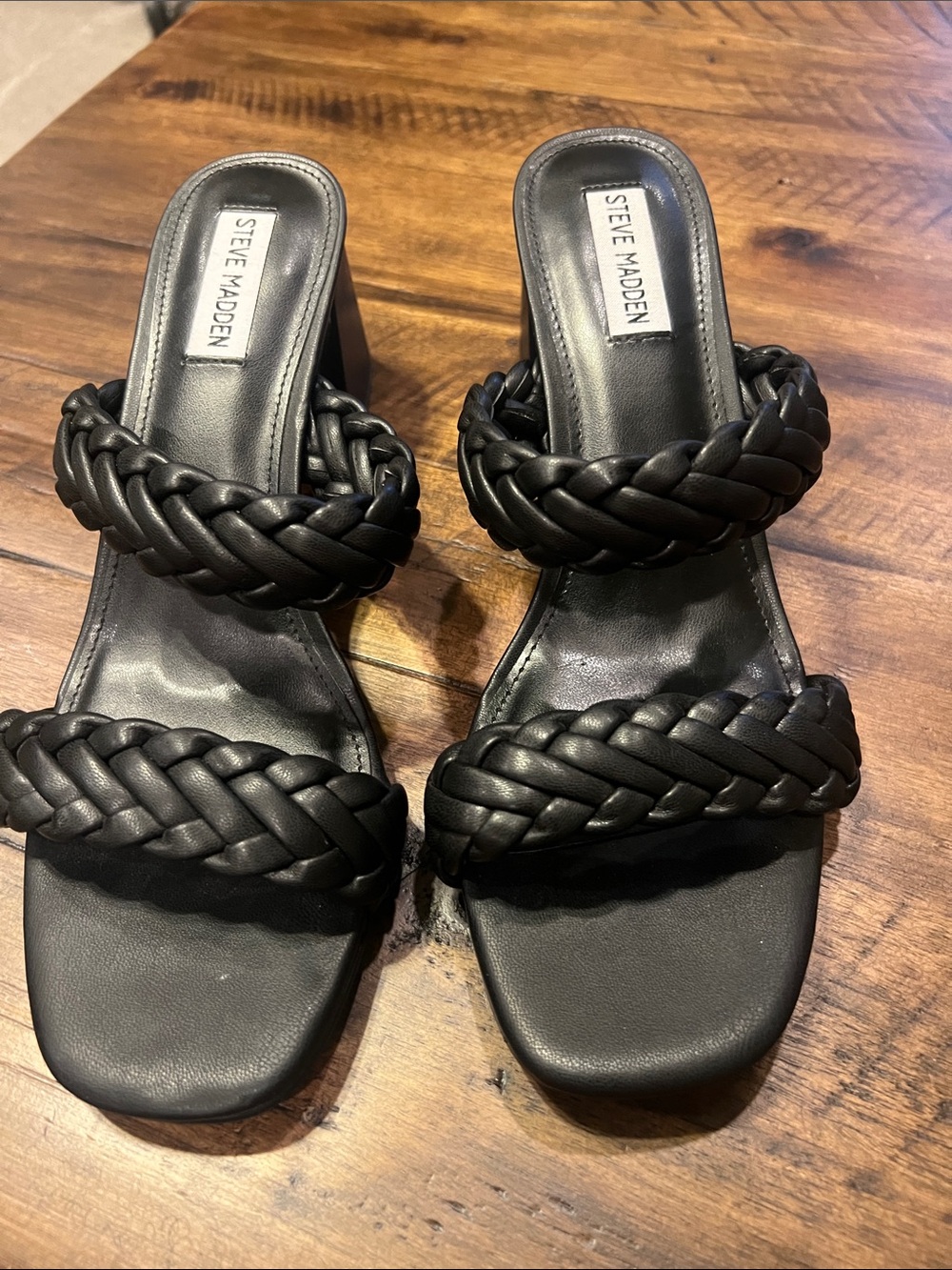 Steve Madden black braided double-strap slide block heels Size 10